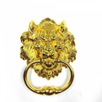 Furniture Hardware Shiny Golden Decorative Lion Head Round Drop Door Zinc Alloy Knocker Pull Ring Handle