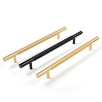 Hjy Luxury Black Gold Knurled Kitchen Door Pull Satin Brass T Bar Cabinet Handle